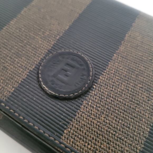 Fendi Vintage Pequin Wallet Canvas Leather Wallet Black Clutch Envelope Large - Picture 12 of 12